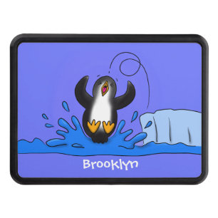Cute happy jumping penguin cartoon illustration hitch cover