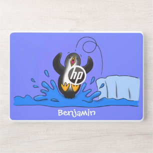 Cute happy jumping penguin cartoon illustration HP laptop skin