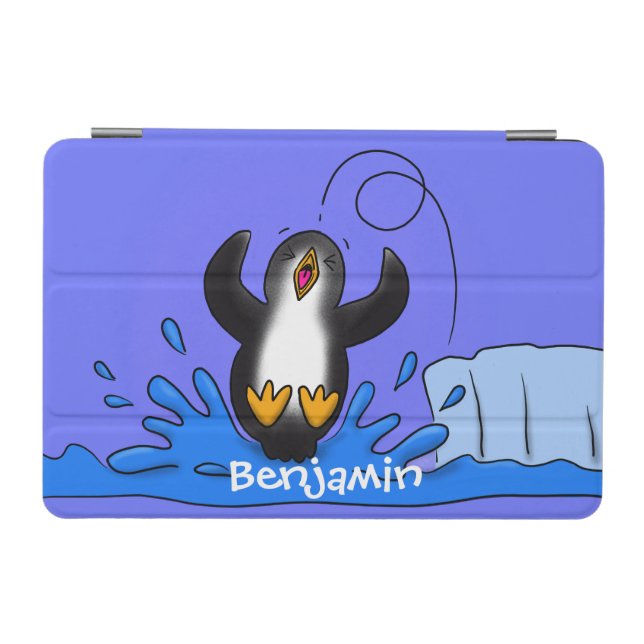 Cute happy jumping penguin cartoon illustration iPad mini cover (Horizontal)