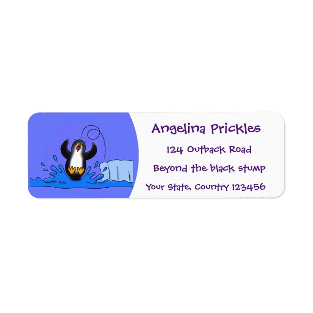Cute happy jumping penguin cartoon illustration label (Front)