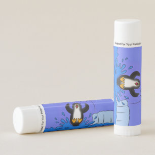 Cute happy jumping penguin cartoon illustration lip balm