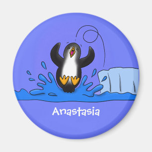 Cute happy jumping penguin cartoon illustration magnet