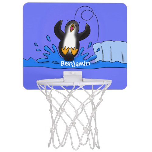 Cute happy jumping penguin cartoon illustration mini basketball hoop