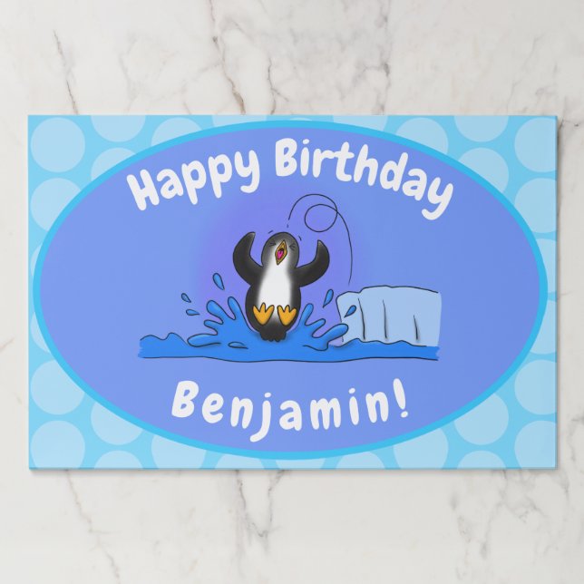 Cute happy jumping penguin cartoon illustration paper pad (Front)