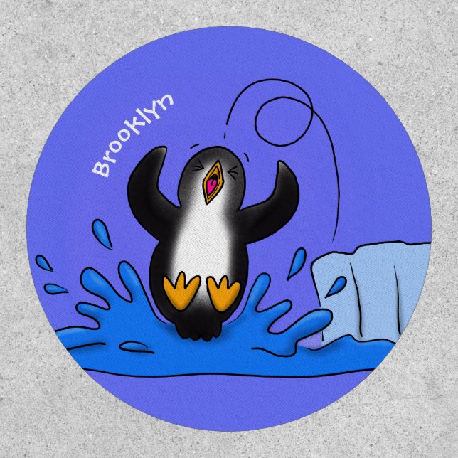Cute happy jumping penguin cartoon illustration patch (Front)