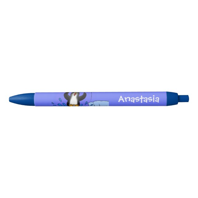 Cute happy jumping penguin cartoon illustration pen (Front)