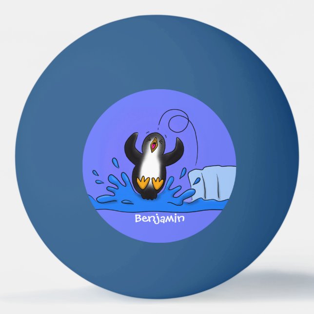 Cute happy jumping penguin cartoon illustration  ping pong ball (Front)