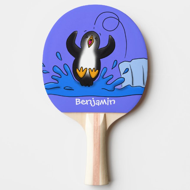 Cute happy jumping penguin cartoon illustration  ping pong paddle (Front)