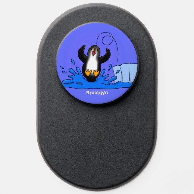 Cute happy jumping penguin cartoon illustration PopSocket (Popsocket)