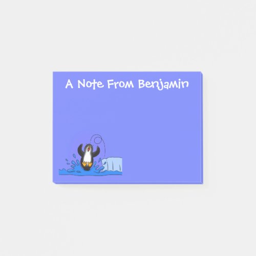 Cute happy jumping penguin cartoon illustration post_it notes