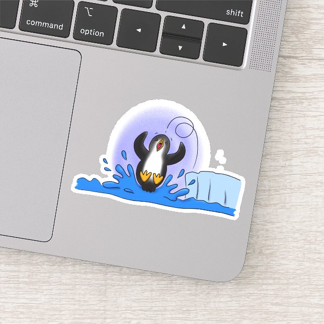 Cute happy jumping penguin cartoon illustration sticker (Detail)