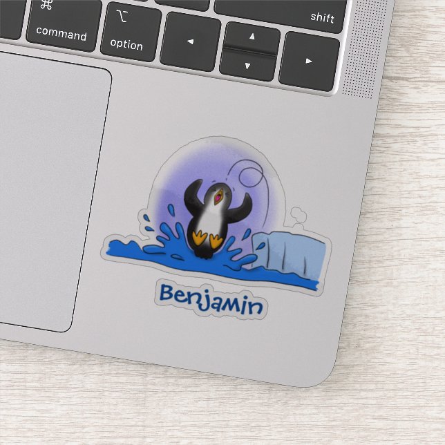 Cute happy jumping penguin cartoon illustration sticker (Detail)