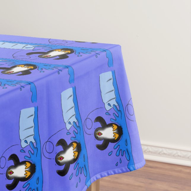 Cute happy jumping penguin cartoon illustration tablecloth (In Situ)