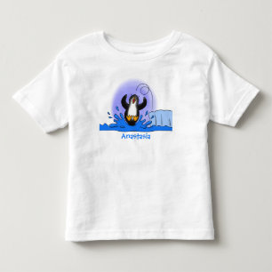 Cute happy jumping penguin cartoon illustration toddler t-shirt