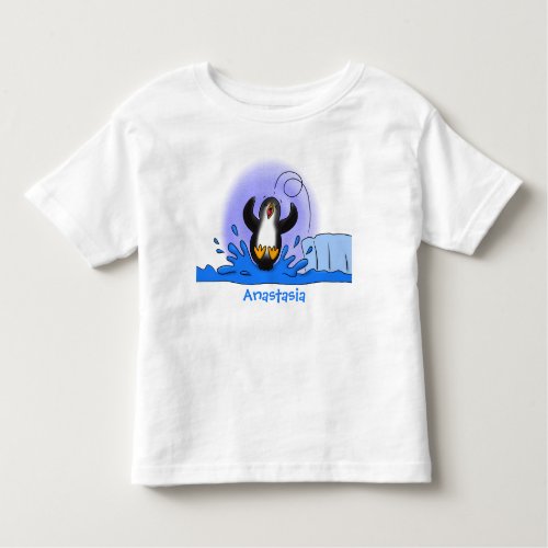 Cute happy jumping penguin cartoon illustration toddler t_shirt