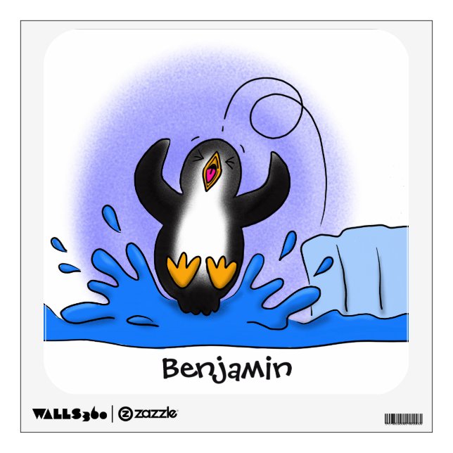 Cute happy jumping penguin cartoon illustration  wall decal (Front)