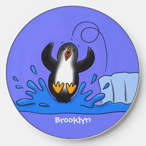 Cute happy jumping penguin cartoon illustration wireless charger 