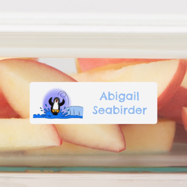 Cute happy jumping penguin cartoon personalized labels (Affixed)