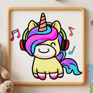 Cute Happy Kawaii Baby Unicorn with Headphones Photo Print