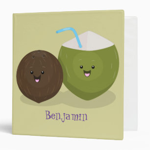 Cute happy kawaii coconuts cartoon illustration 3 ring binder