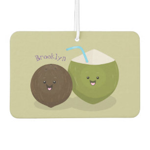 Cute happy kawaii coconuts cartoon illustration  air freshener