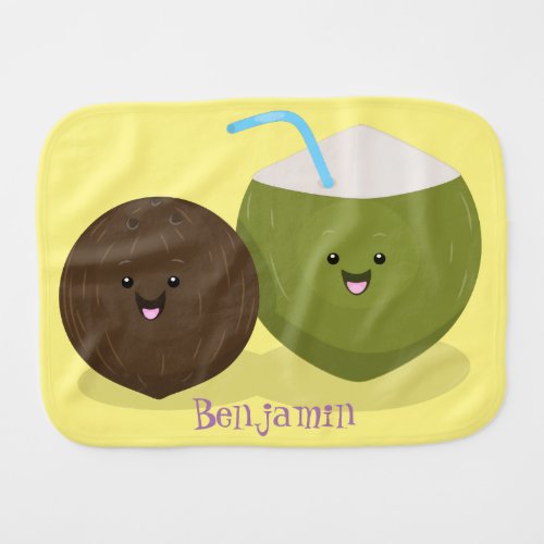 Cute happy kawaii coconuts cartoon illustration baby burp cloth