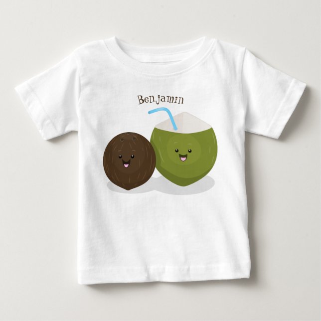 Cute happy kawaii coconuts cartoon illustration baby T-Shirt (Front)