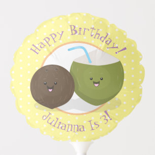 Cute happy kawaii coconuts cartoon illustration balloon