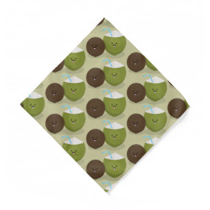 Cute happy kawaii coconuts cartoon illustration bandana