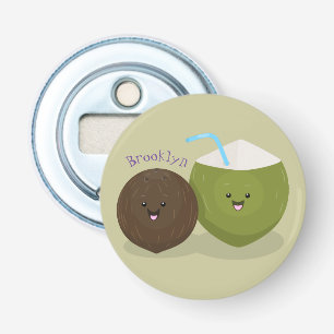 Cute happy kawaii coconuts cartoon illustration bottle opener