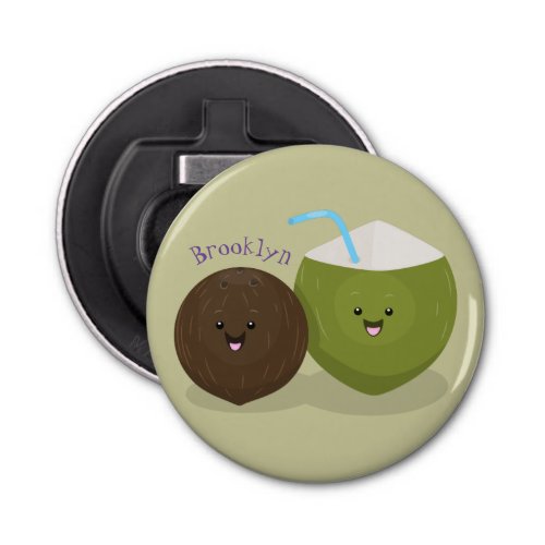 Cute happy kawaii coconuts cartoon illustration bottle opener