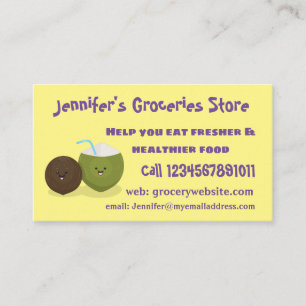 Cute happy kawaii coconuts cartoon illustration business card