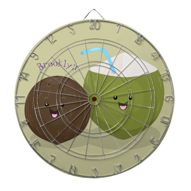 Cute happy kawaii coconuts cartoon illustration dart board (Front)
