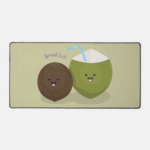 Cute happy kawaii coconuts cartoon illustration desk mat