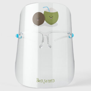 Cute happy kawaii coconuts cartoon illustration face shield