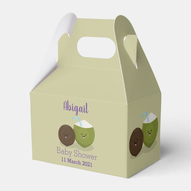 Cute happy kawaii coconuts cartoon illustration favor boxes (Front Side)