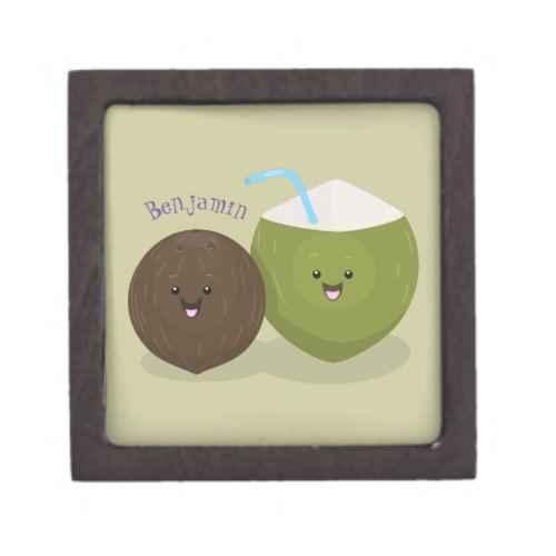 Cute happy kawaii coconuts cartoon illustration gift box