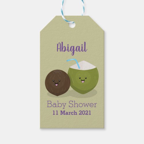 Cute happy kawaii coconuts cartoon illustration  gift tags