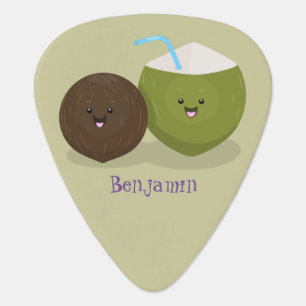 Cute happy kawaii coconuts cartoon illustration guitar pick