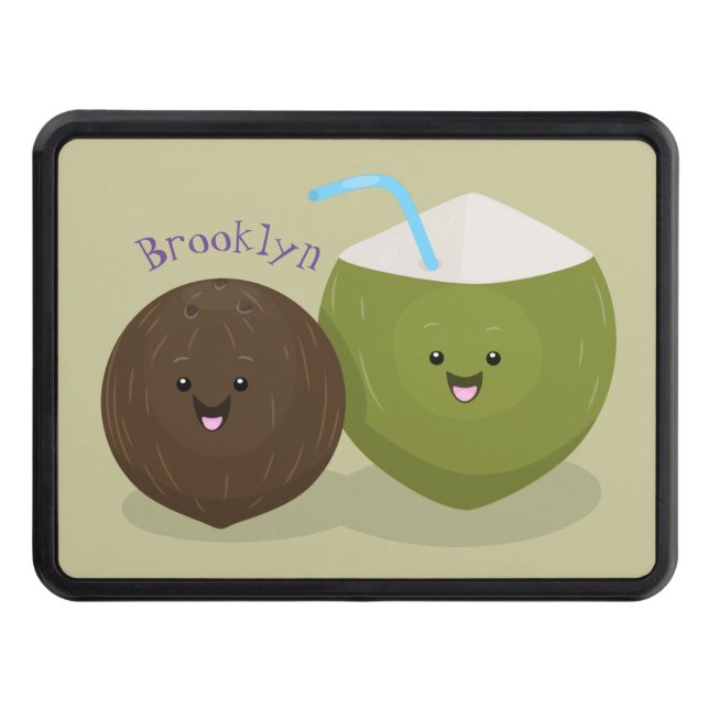 Cute happy kawaii coconuts cartoon illustration hitch cover (Front)