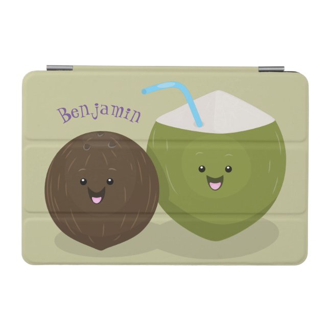 Cute happy kawaii coconuts cartoon illustration iPad mini cover (Horizontal)