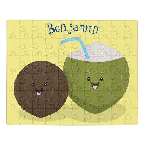 Cute happy kawaii coconuts cartoon illustration jigsaw puzzle