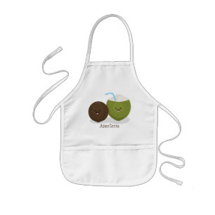 Cute happy kawaii coconuts cartoon illustration kids' apron