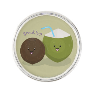 Cute happy kawaii coconuts cartoon illustration lapel pin