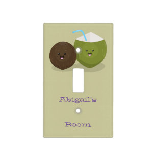 Cute happy kawaii coconuts cartoon illustration light switch cover