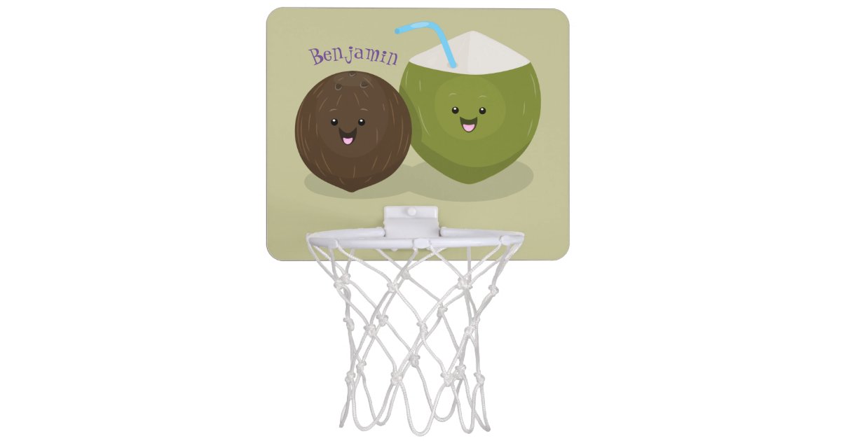 Cute happy kawaii coconuts cartoon illustration mini basketball hoop