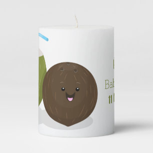 Cute happy kawaii coconuts cartoon illustration pillar candle
