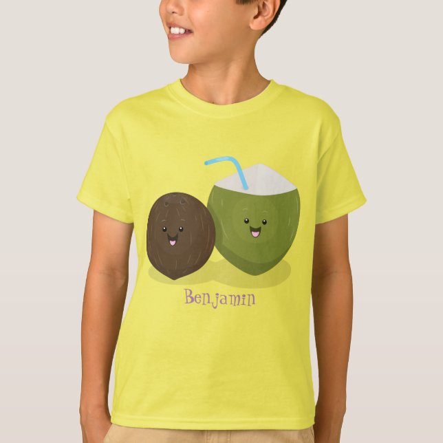 Cute happy kawaii coconuts cartoon illustration T-Shirt (Front)