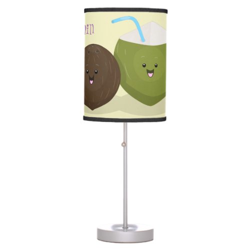 Cute happy kawaii coconuts cartoon illustration table lamp