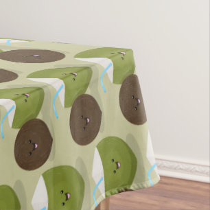 Cute happy kawaii coconuts cartoon illustration tablecloth